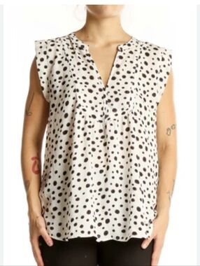 Loft Black Dot On White Cap Sleeve Top Large